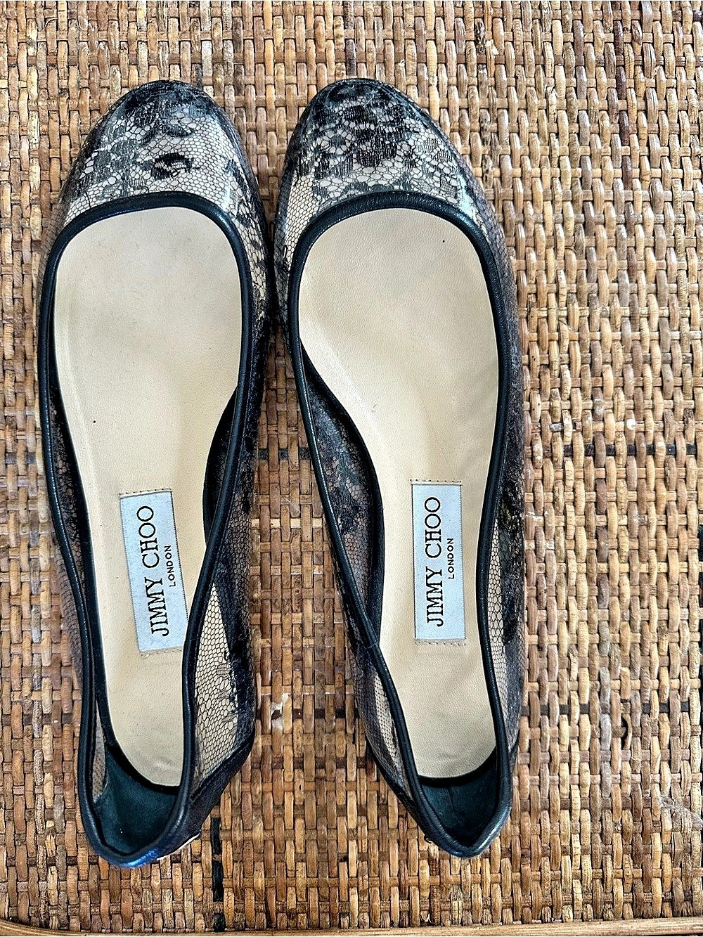 Jimmy Choo Scarlett Ballerina Floral Lace Flats Black & Gray 38.5